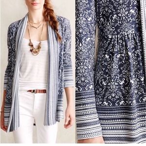 Anthropologie One September Blue Floral Open Cardigan